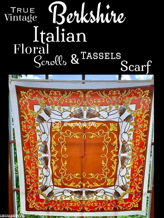 Vintage Accessories - ▪️VTG▪️BERKSHIRE▪️Italian Floral Scrolls & Tassels Scarf